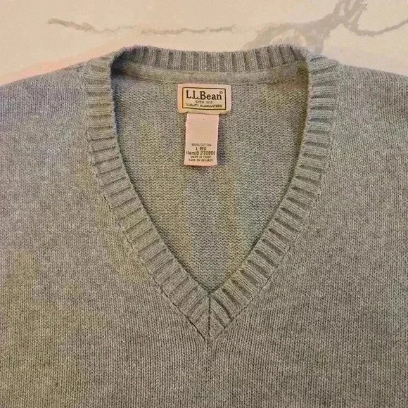 L.L. Bean Mens V-Neck 100% Cotton Pullover Sweater Blue Gray Size Large - Picture 3 of 9